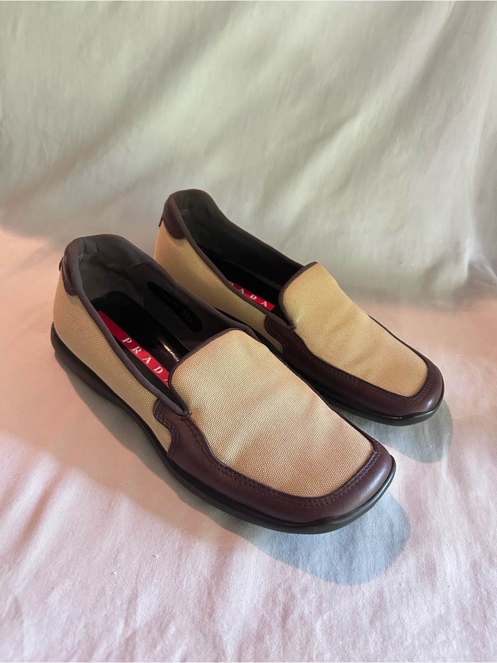 Authentic PRADA Canvas & Leather Slip-On Loafers / Flats - Size 36.5 (US 6.5)